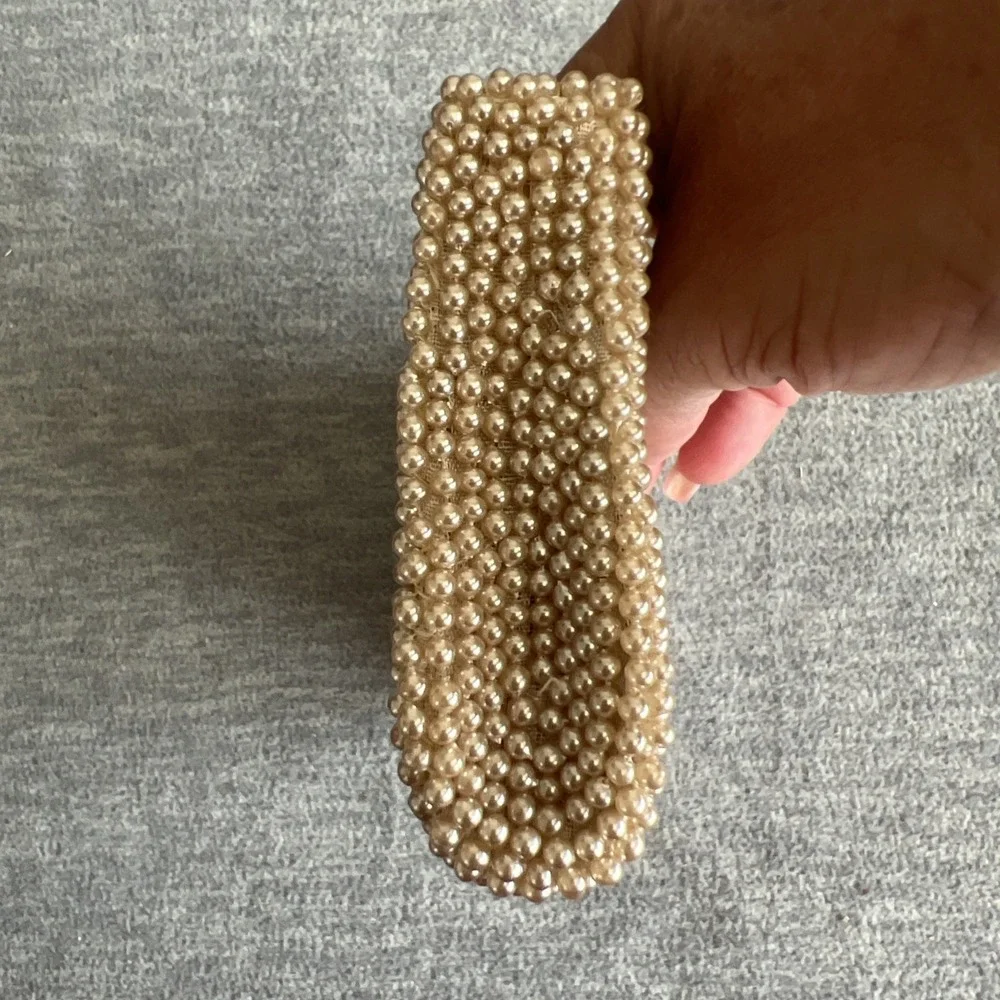 Beaded Coin Purse Small Zipper Bag Vintage Style Pearl Design Made In Japan EUC